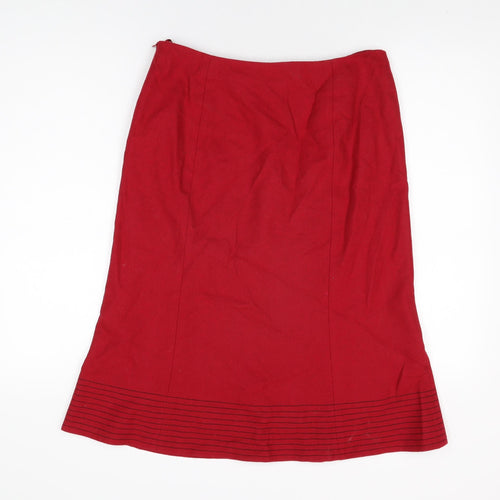 Country Casuals Womens Red Wool Flare Skirt Size 12 Zip