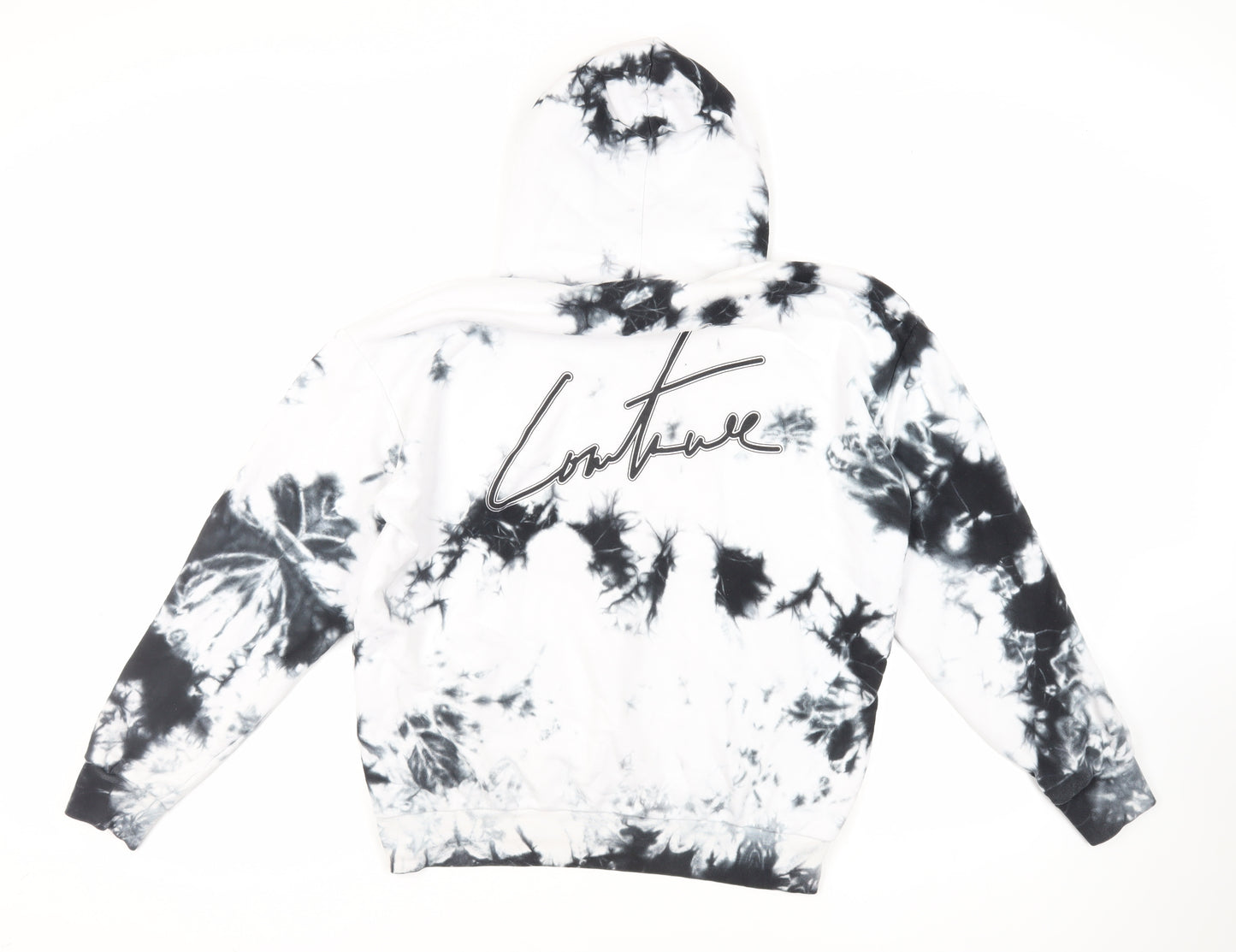 The Couture Club Mens White Cotton Pullover Hoodie Size S - Logo Pockets Tie-Dye