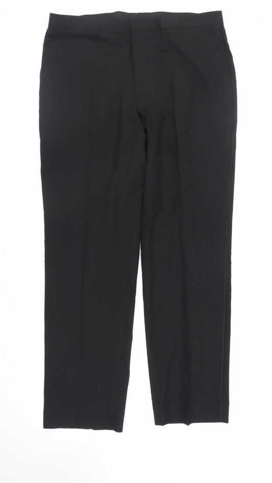 Marks and Spencer Mens Black Polyester Dress Pants Trousers Size 38 in L32 in Regular Zip