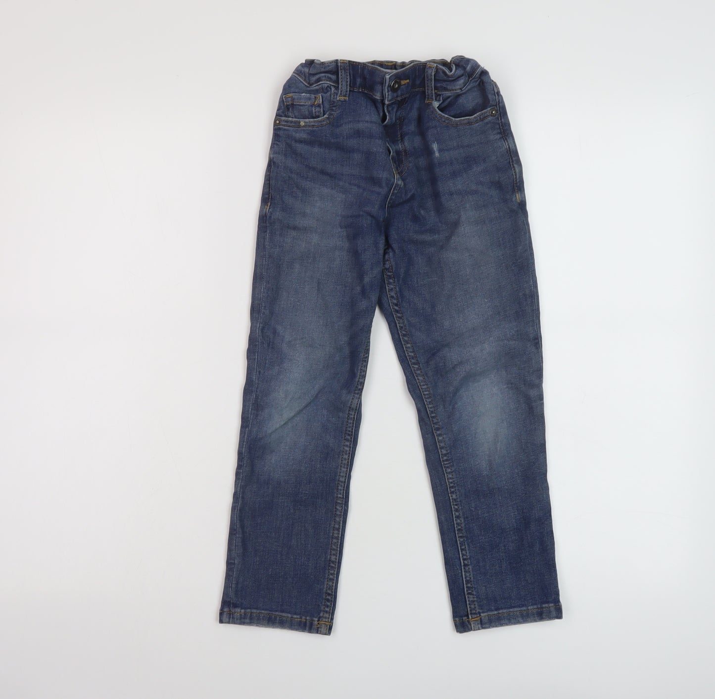 Marks and Spencer Boys Blue Cotton Skinny Jeans Size 6-7 Years Regular Button