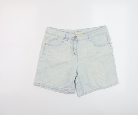 Papaya Womens Blue Cotton Basic Shorts Size 8 L7 in Regular Button