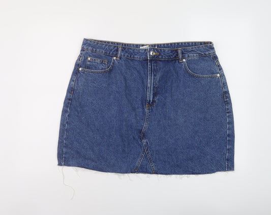 Denim & Co. Womens Blue Cotton Mini Skirt Size 20 Button