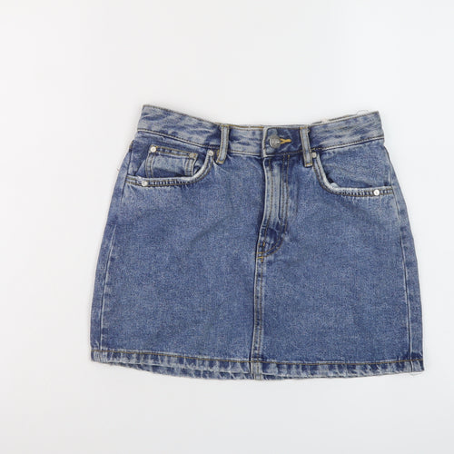 Zara Womens Blue Cotton Mini Skirt Size XS Button