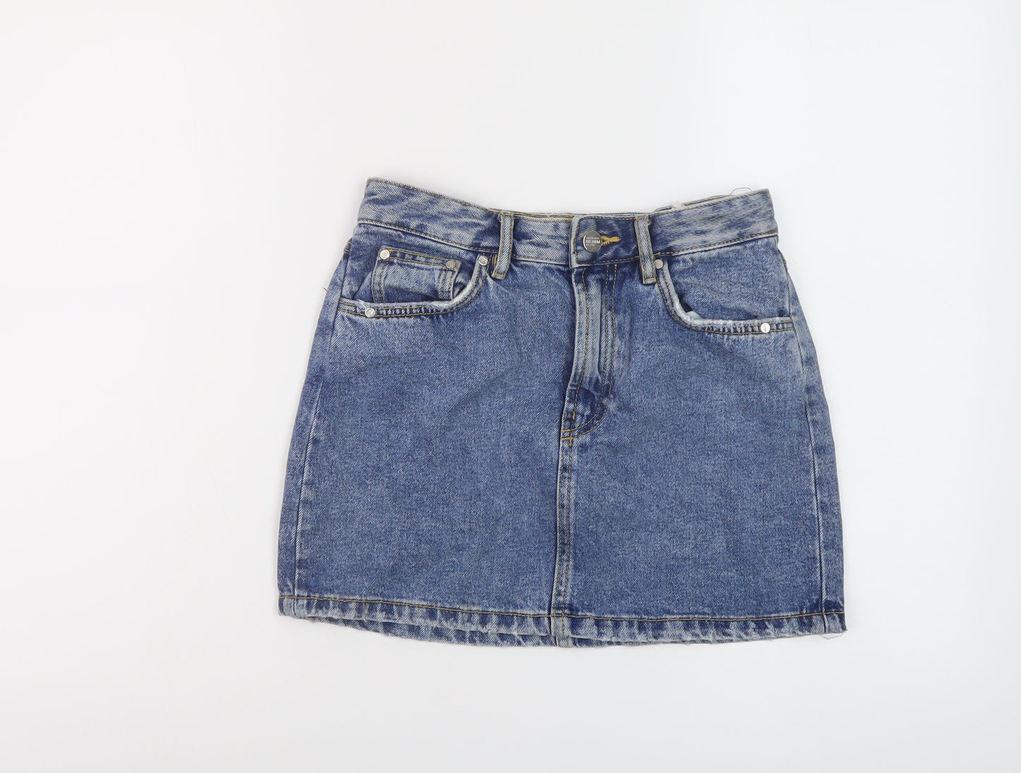 Zara Womens Blue Cotton Mini Skirt Size XS Button