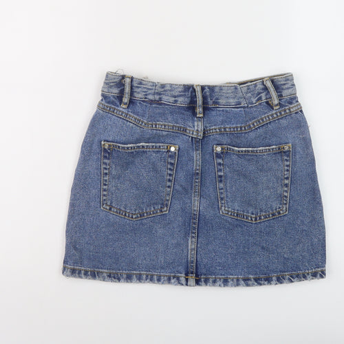 Zara Womens Blue Cotton Mini Skirt Size XS Button