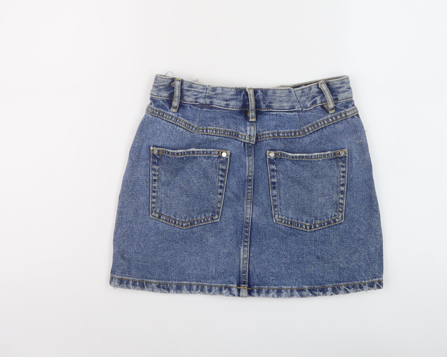 Zara Womens Blue Cotton Mini Skirt Size XS Button