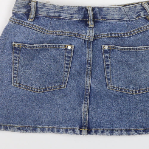 Zara Womens Blue Cotton Mini Skirt Size XS Button