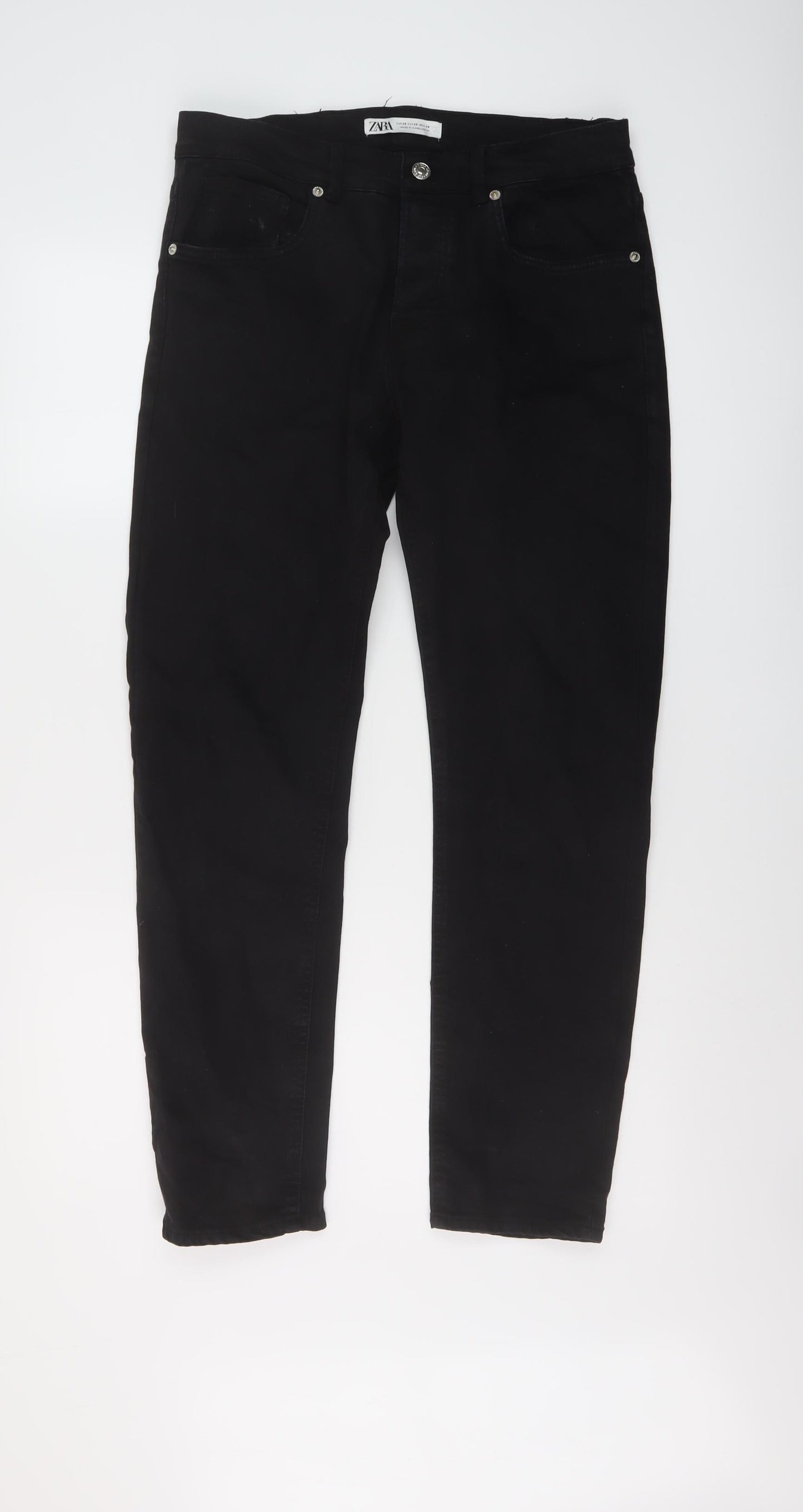 Zara Mens Black Cotton Straight Jeans Size 30 in L29 in Regular Button