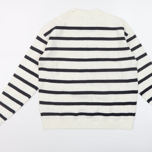 Marks and Spencer Womens White Mock Neck Striped Viscose Pullover Jumper Size S