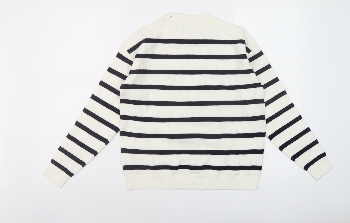 Marks and Spencer Womens White Mock Neck Striped Viscose Pullover Jumper Size S