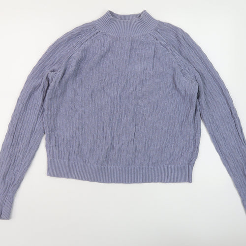 Fat Face Womens Blue Mock Neck Cotton Pullover Jumper Size 10