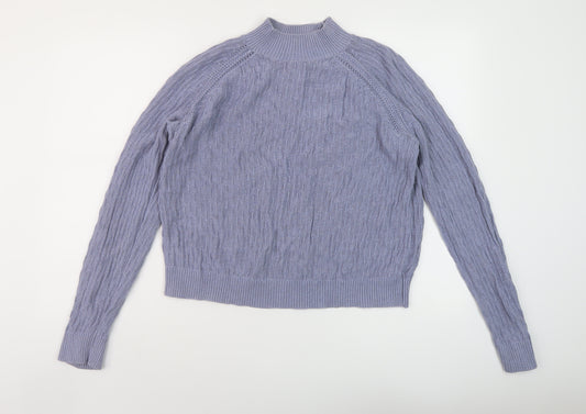 Fat Face Womens Blue Mock Neck Cotton Pullover Jumper Size 10