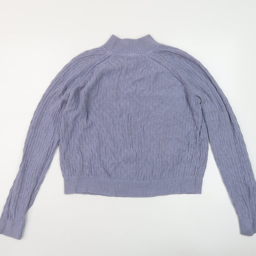 Fat Face Womens Blue Mock Neck Cotton Pullover Jumper Size 10