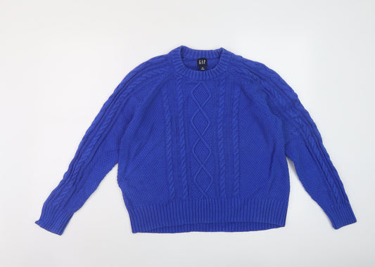 Gap Womens Blue Round Neck Cotton Pullover Jumper Size M