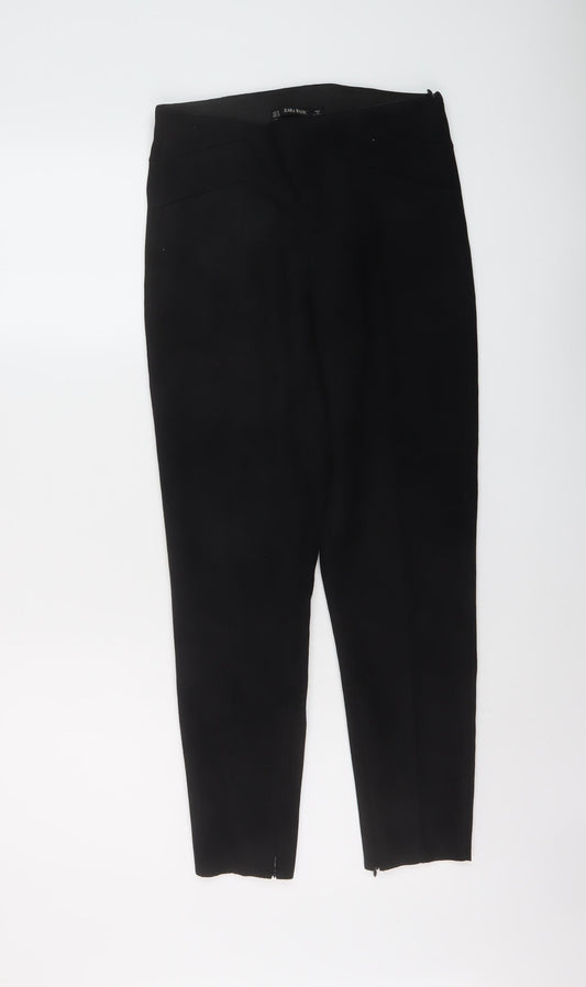 Zara Womens Black Polyester Trousers Size M L26 in Regular Zip