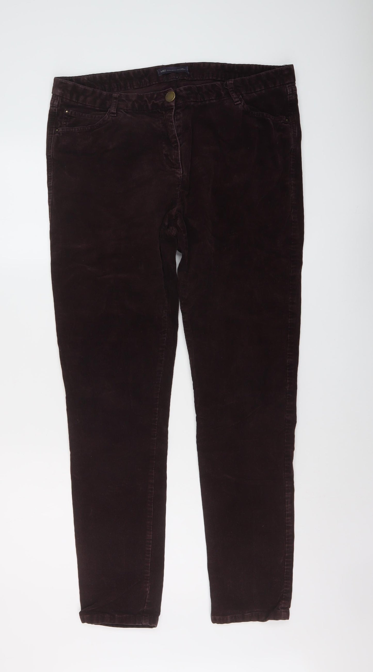 Marks and Spencer Womens Red Cotton Trousers Size 16 L30 in Regular Button