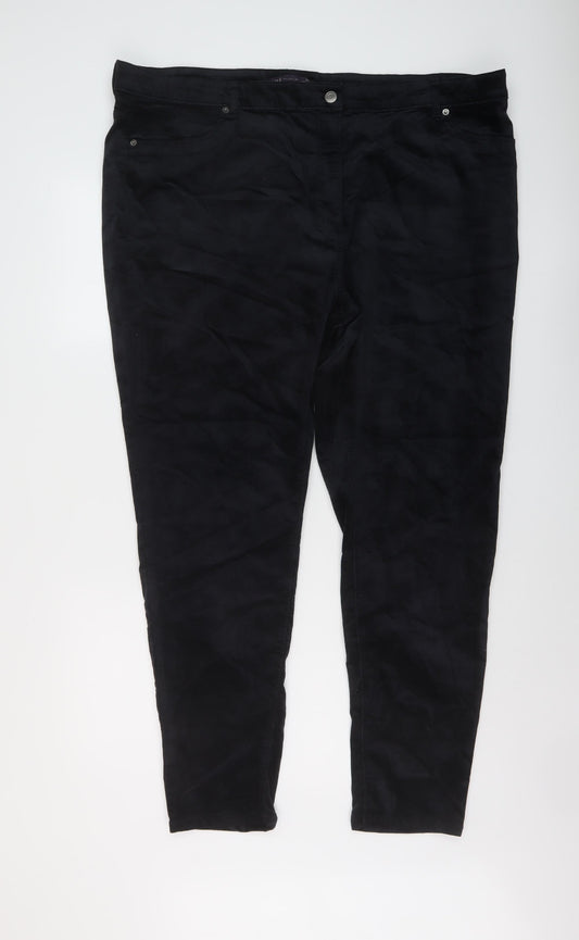 Marks and Spencer Womens Black Cotton Trousers Size 24 L29 in Regular Button