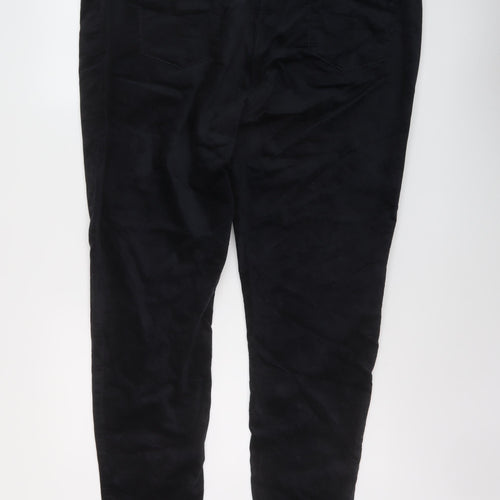 Marks and Spencer Womens Black Cotton Trousers Size 24 L29 in Regular Button