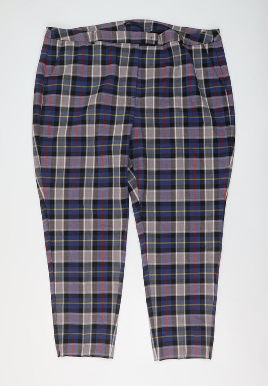 Marks and Spencer Womens Multicoloured Plaid Polyester Trousers Size 24 L28 in Regular Button