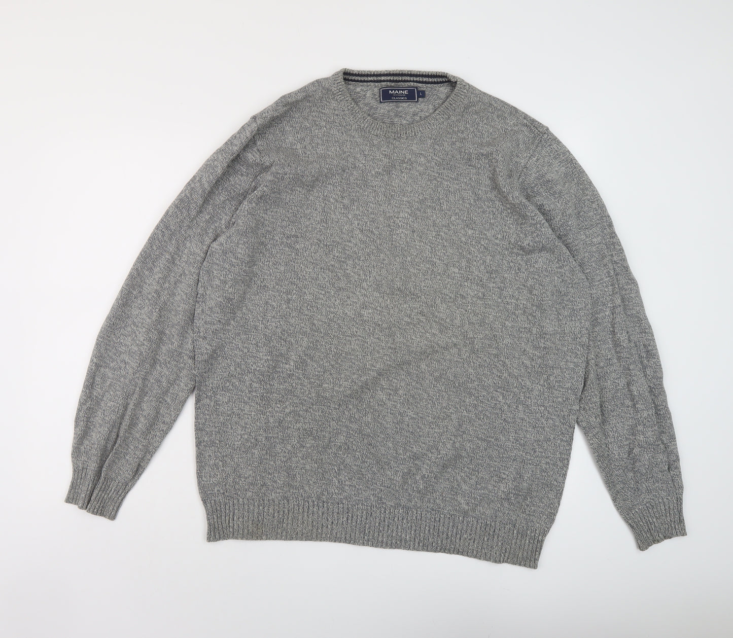 Maine Mens Grey Crew Neck Cotton Pullover Jumper Size L Long Sleeve