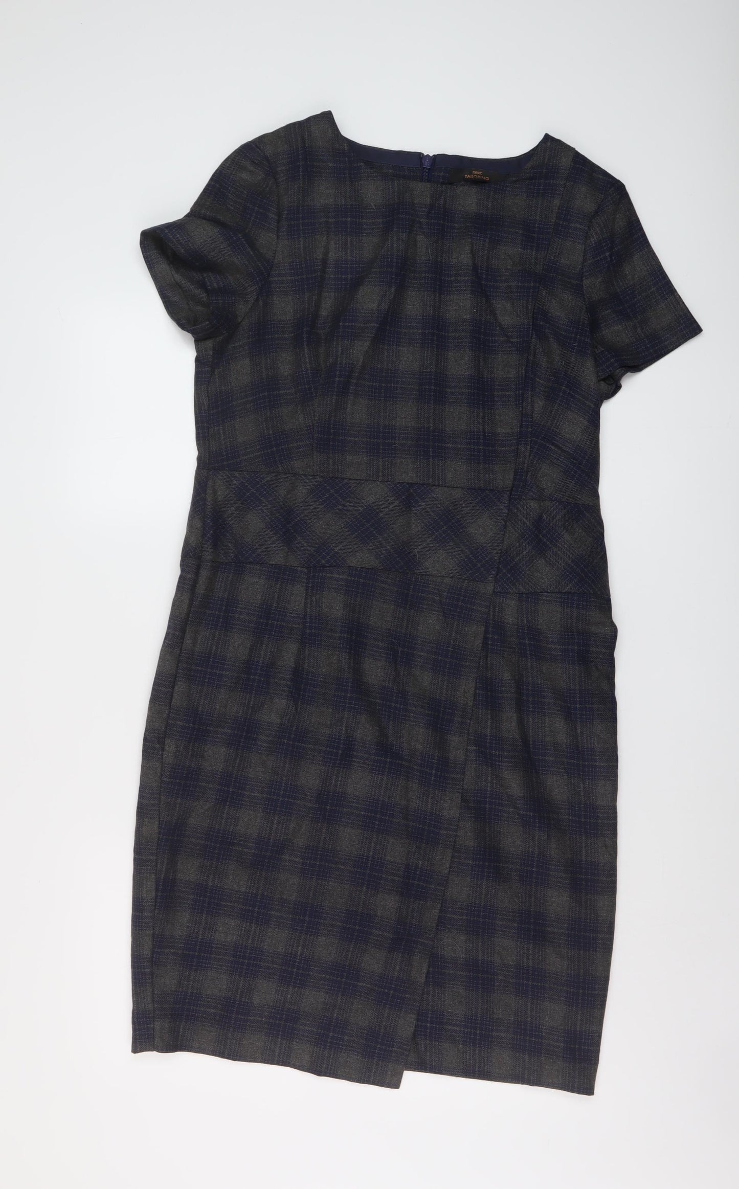 NEXT Womens Grey Plaid Polyester Sheath Size 14 Round Neck Zip