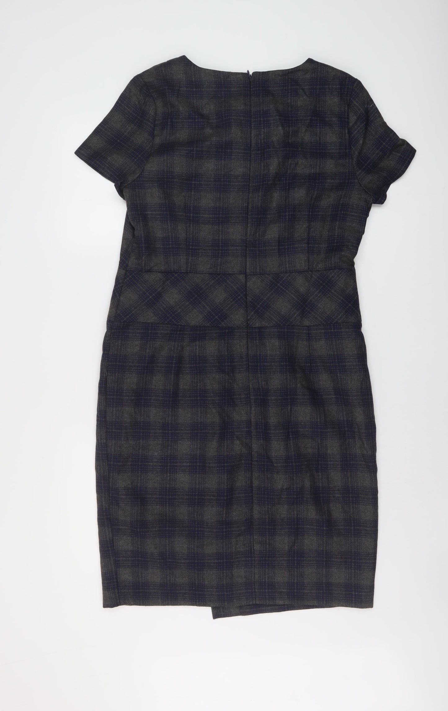 NEXT Womens Grey Plaid Polyester Sheath Size 14 Round Neck Zip