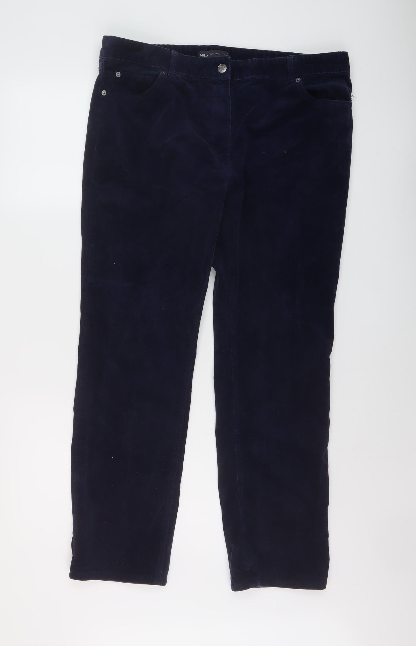 Marks and Spencer Womens Blue Cotton Trousers Size 16 L27 in Regular Button