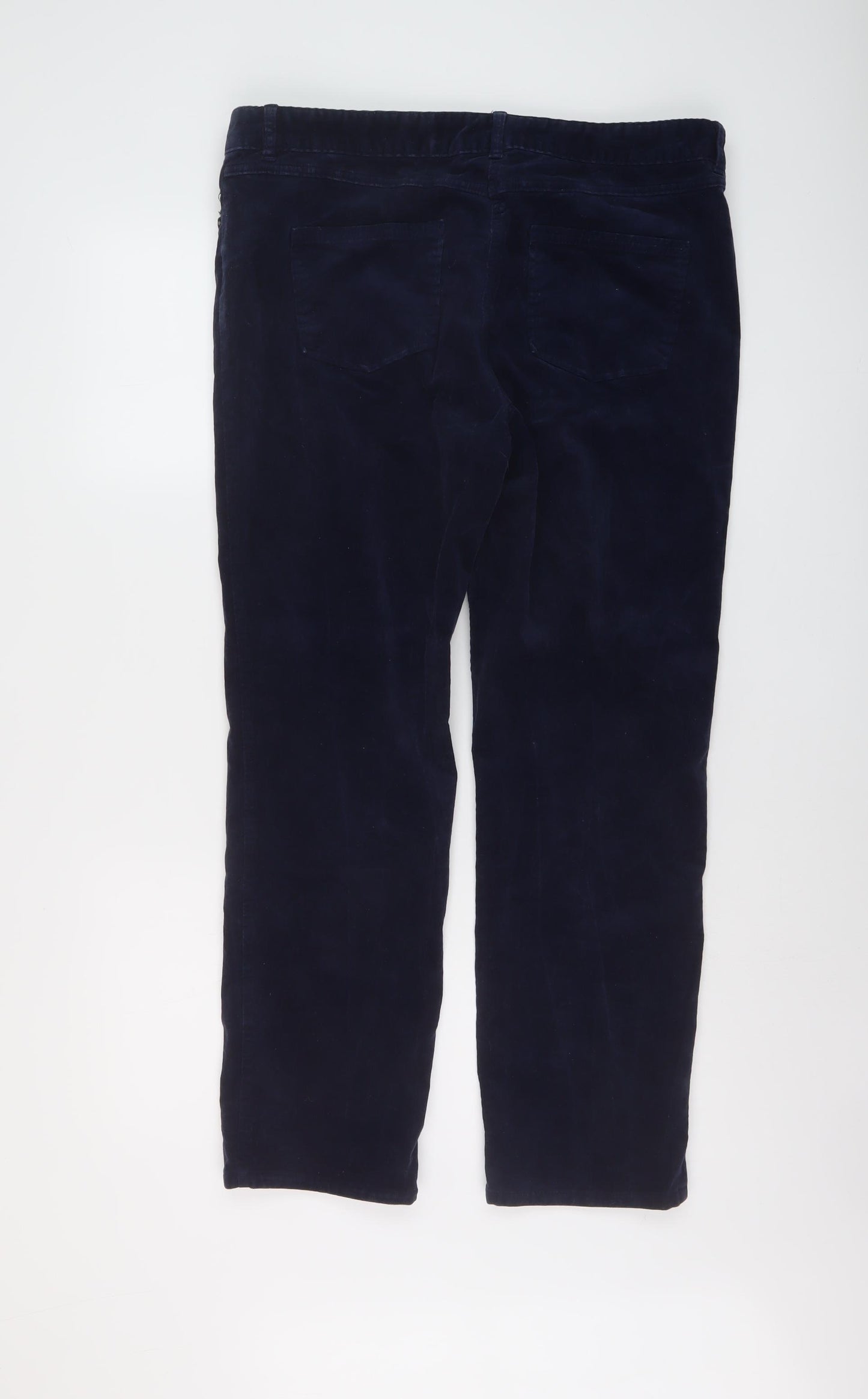 Marks and Spencer Womens Blue Cotton Trousers Size 16 L27 in Regular Button