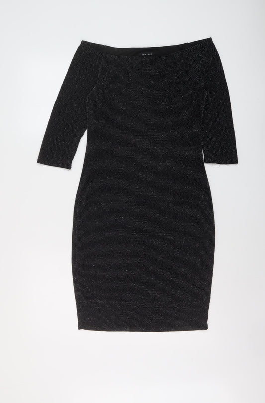 New Look Womens Black Polyester Bodycon Size 12 Round Neck Pullover