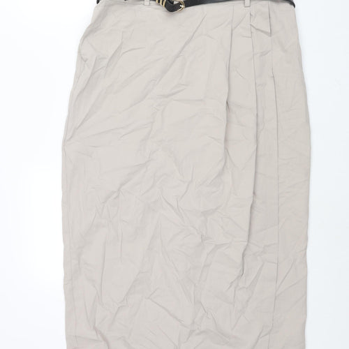 Marks and Spencer Womens Beige Cotton Straight & Pencil Skirt Size 16 Zip - Belted Wrap Style