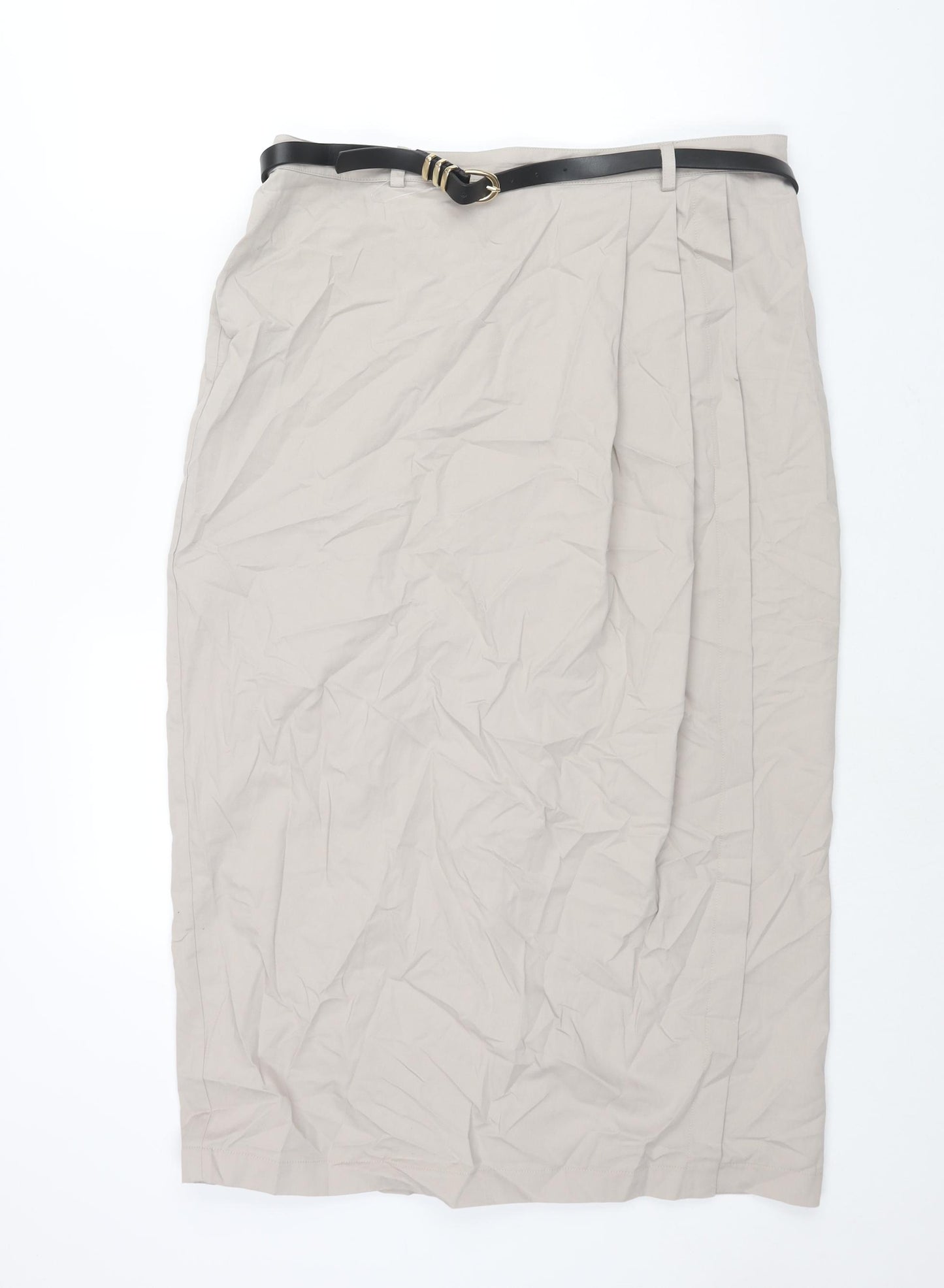 Marks and Spencer Womens Beige Cotton Straight & Pencil Skirt Size 16 Zip - Belted Wrap Style