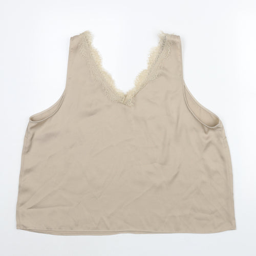 Marks and Spencer Womens Beige Polyester Camisole Blouse Size 22 V-Neck - Lace Trim