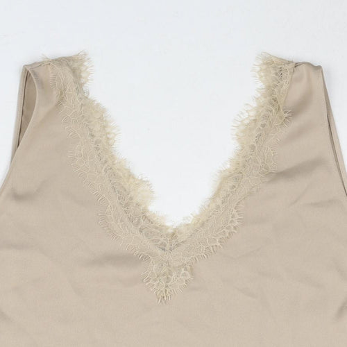 Marks and Spencer Womens Beige Polyester Camisole Blouse Size 22 V-Neck - Lace Trim