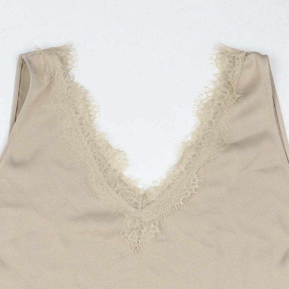 Marks and Spencer Womens Beige Polyester Camisole Blouse Size 22 V-Neck - Lace Trim