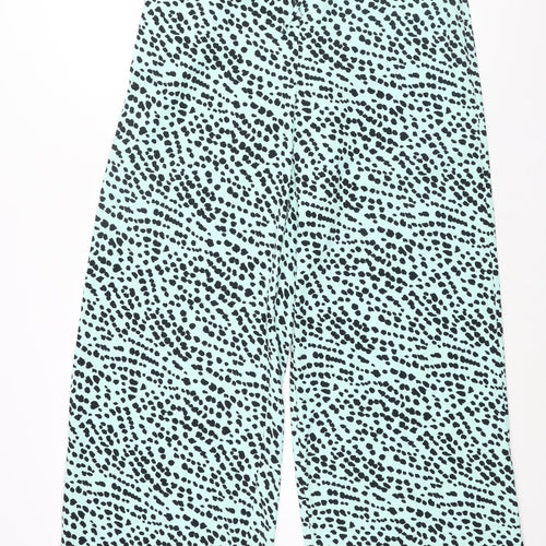 Marks and Spencer Womens Blue Geometric Polyester Trousers Size 14 L30 in Regular Drawstring