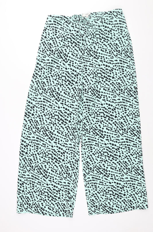 Marks and Spencer Womens Blue Geometric Polyester Trousers Size 14 L30 in Regular Drawstring