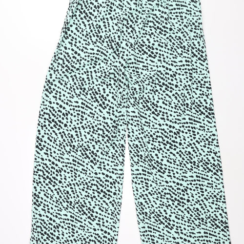 Marks and Spencer Womens Blue Geometric Polyester Trousers Size 14 L30 in Regular Drawstring