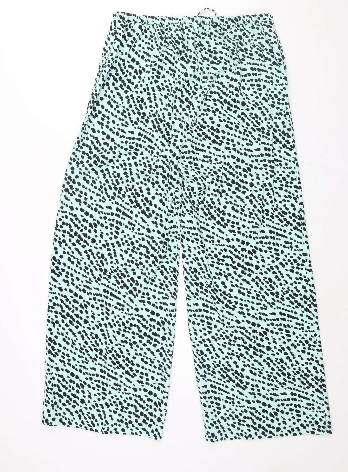 Marks and Spencer Womens Blue Geometric Polyester Trousers Size 14 L30 in Regular Drawstring