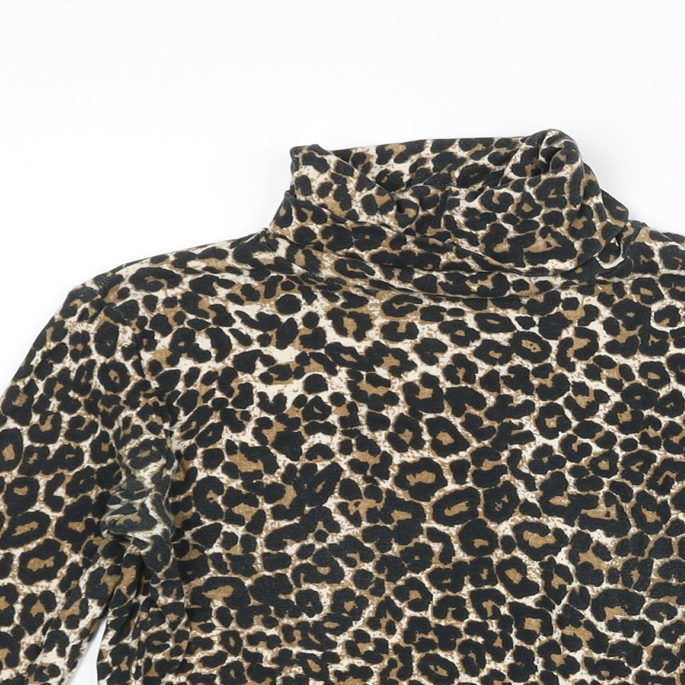 Zara Womens Brown Animal Print Polyester Basic Blouse Size S Roll Neck - Leopard Print