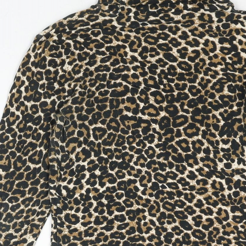 Zara Womens Brown Animal Print Polyester Basic Blouse Size S Roll Neck - Leopard Print