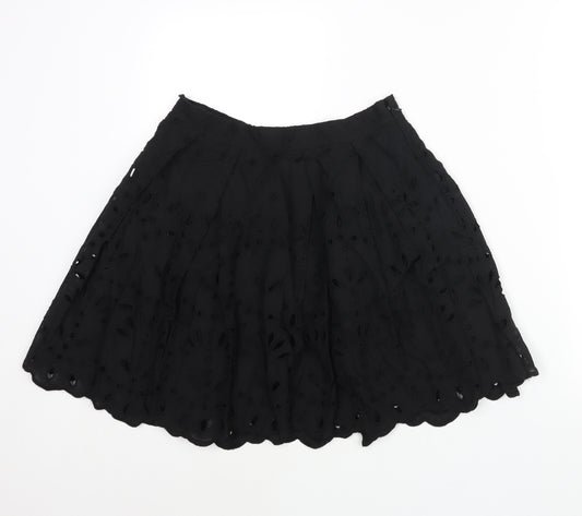 H&M Womens Black Cotton A-Line Skirt Size 10 Zip