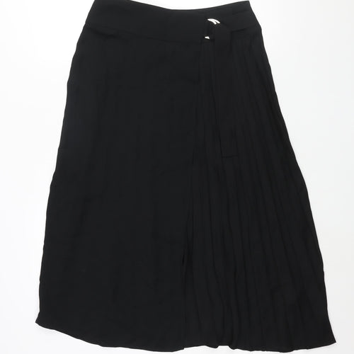 Marks and Womens Black Polyester Wrap Skirt Size 12 Buckle - Pleated