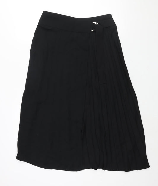 Marks and Womens Black Polyester Wrap Skirt Size 12 Buckle - Pleated