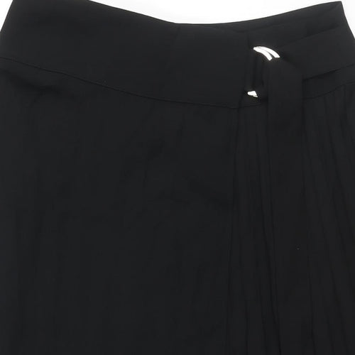 Marks and Womens Black Polyester Wrap Skirt Size 12 Buckle - Pleated