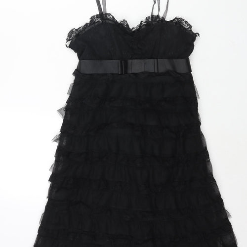 Influence Womens Black Polyester A-Line Size 8 Sweetheart Zip - Lace Frill