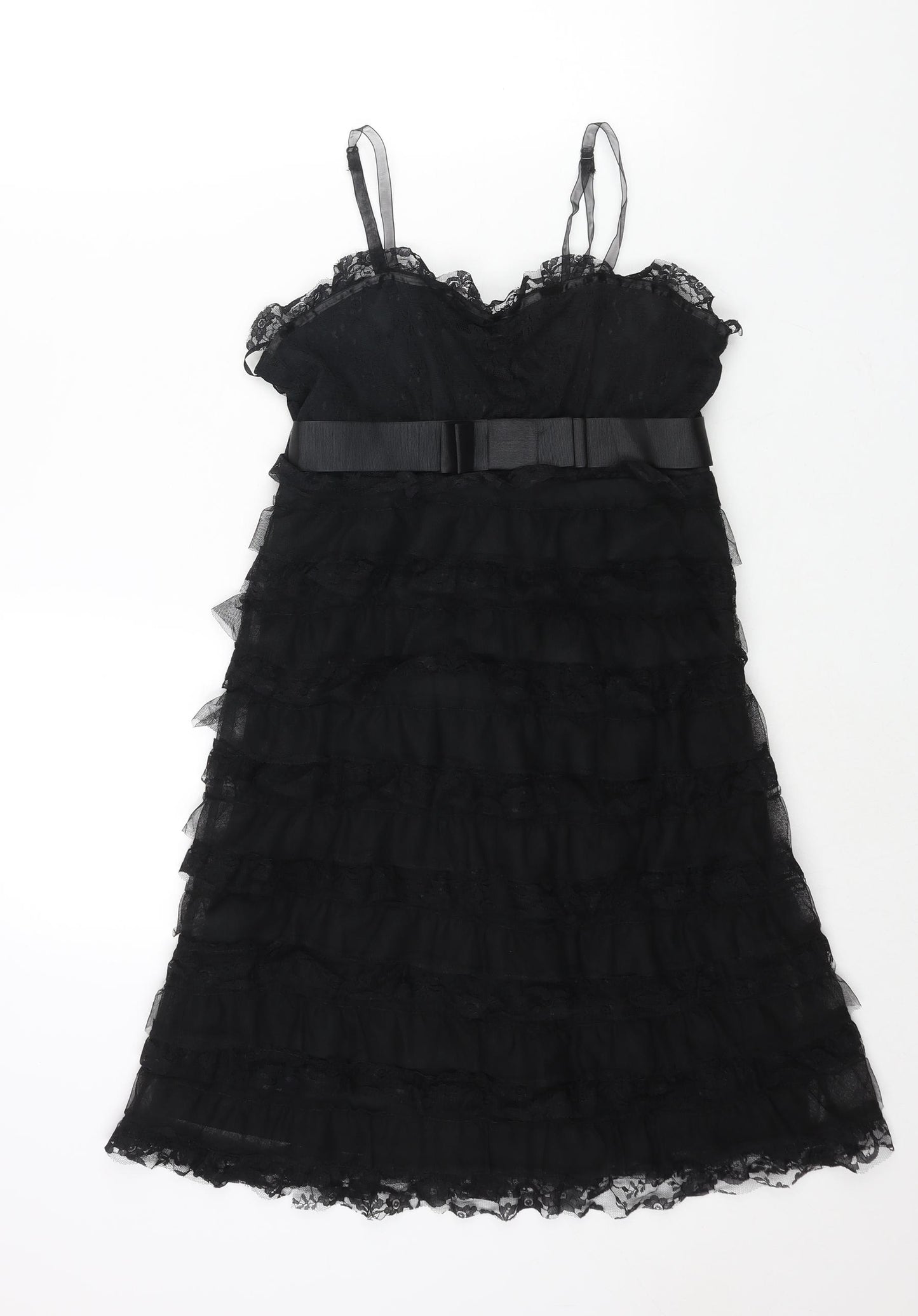 Influence Womens Black Polyester A-Line Size 8 Sweetheart Zip - Lace Frill