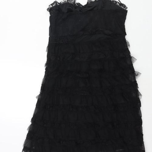 Influence Womens Black Polyester A-Line Size 8 Sweetheart Zip - Lace Frill