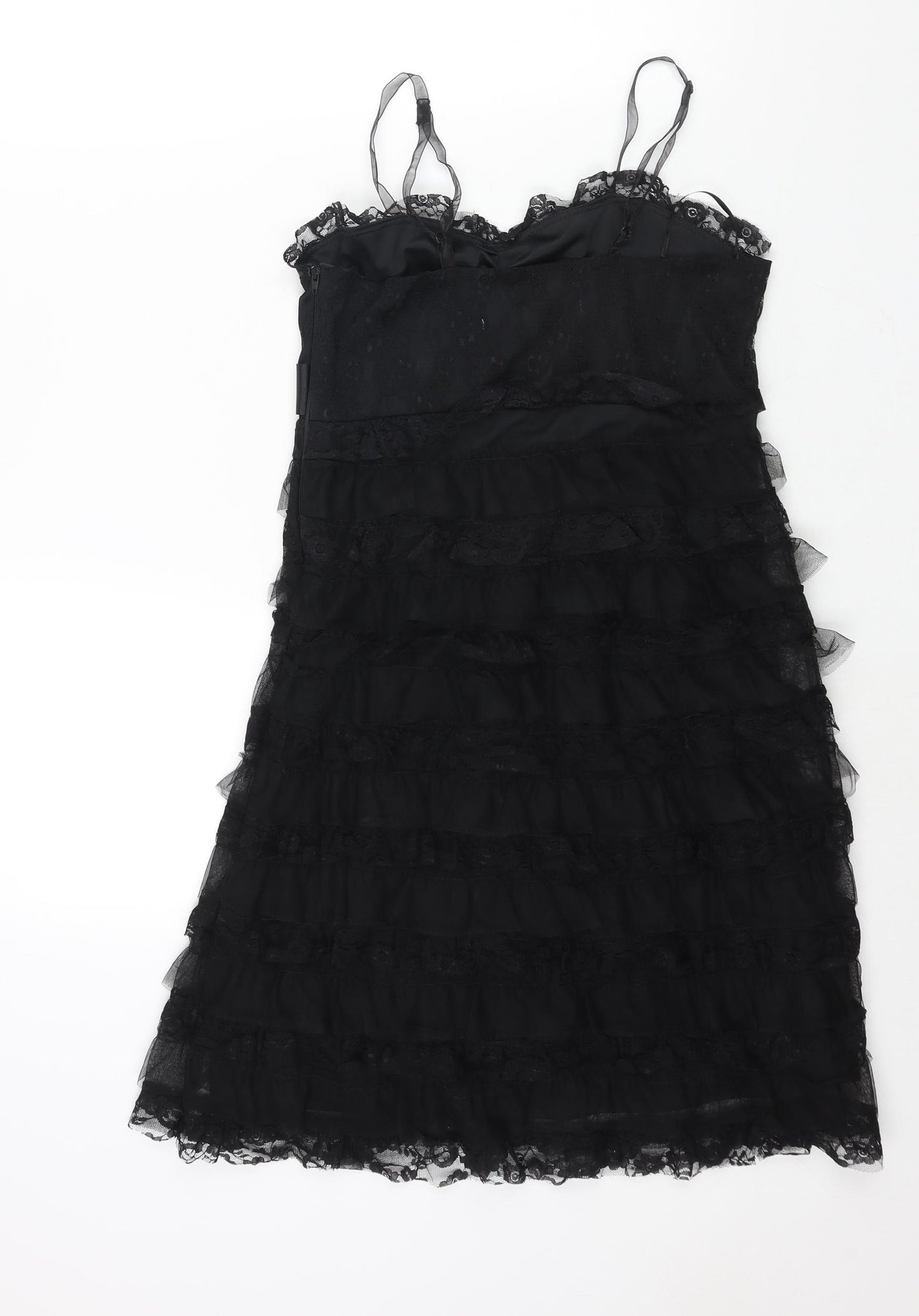 Influence Womens Black Polyester A-Line Size 8 Sweetheart Zip - Lace Frill