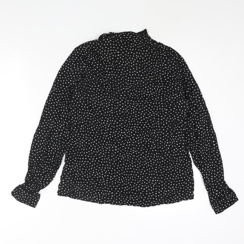 La Redoute Womens Black Polka Dot Polyester Basic Blouse Size 10 Mock Neck - Tie Detail