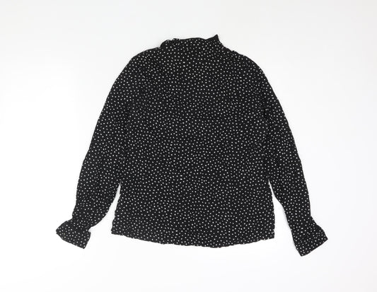 La Redoute Womens Black Polka Dot Polyester Basic Blouse Size 10 Mock Neck - Tie Detail